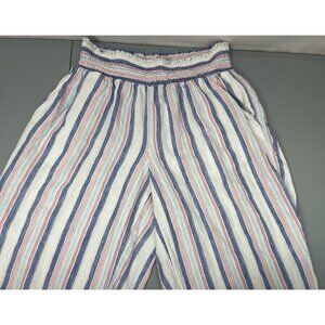 Crown And Ivy Linen Pants Baggy Wide Leg Beach Striped Multicolor White Women 1X